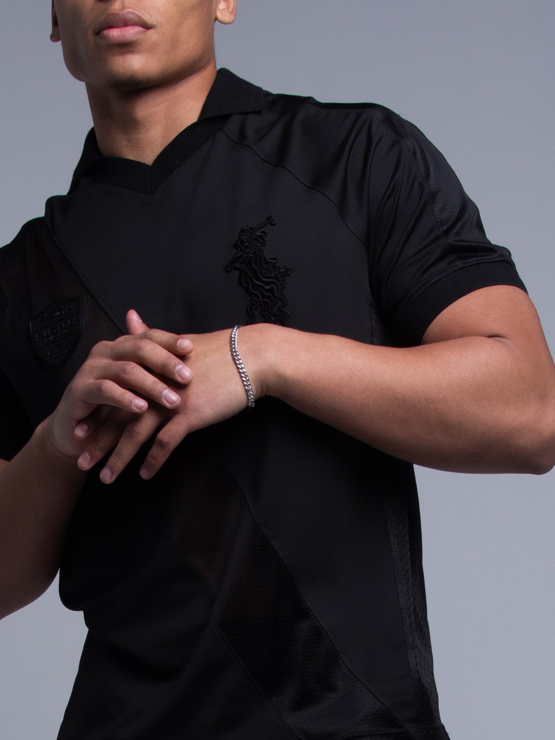 silver chain bracelet on male model