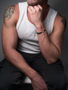 silver cuff bracelet on male model