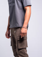 silver bracelet on a male model's wrist