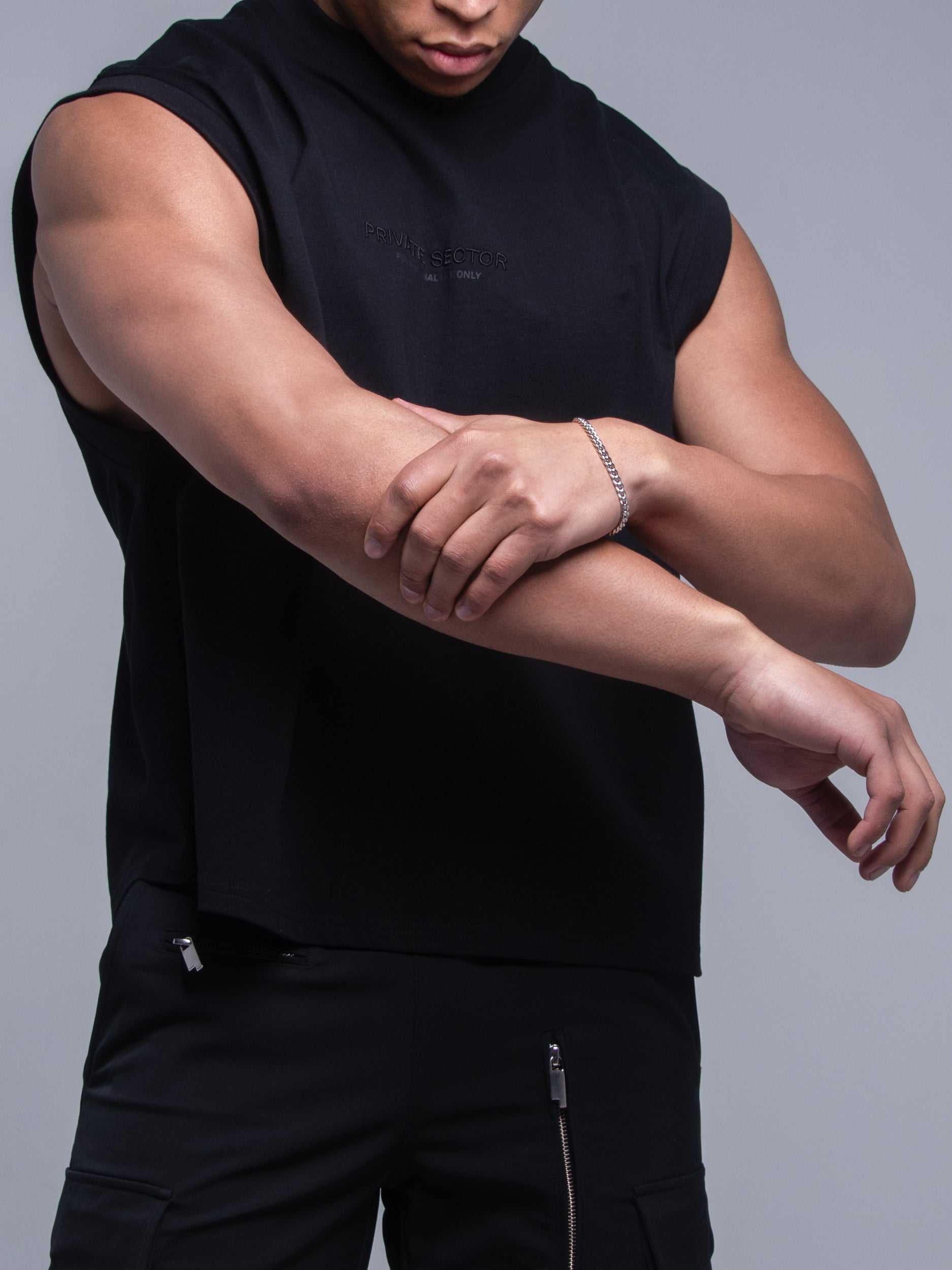 silver chain bracelet on male model