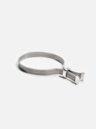 silver mesh bracelet with adjustable clasp on white background