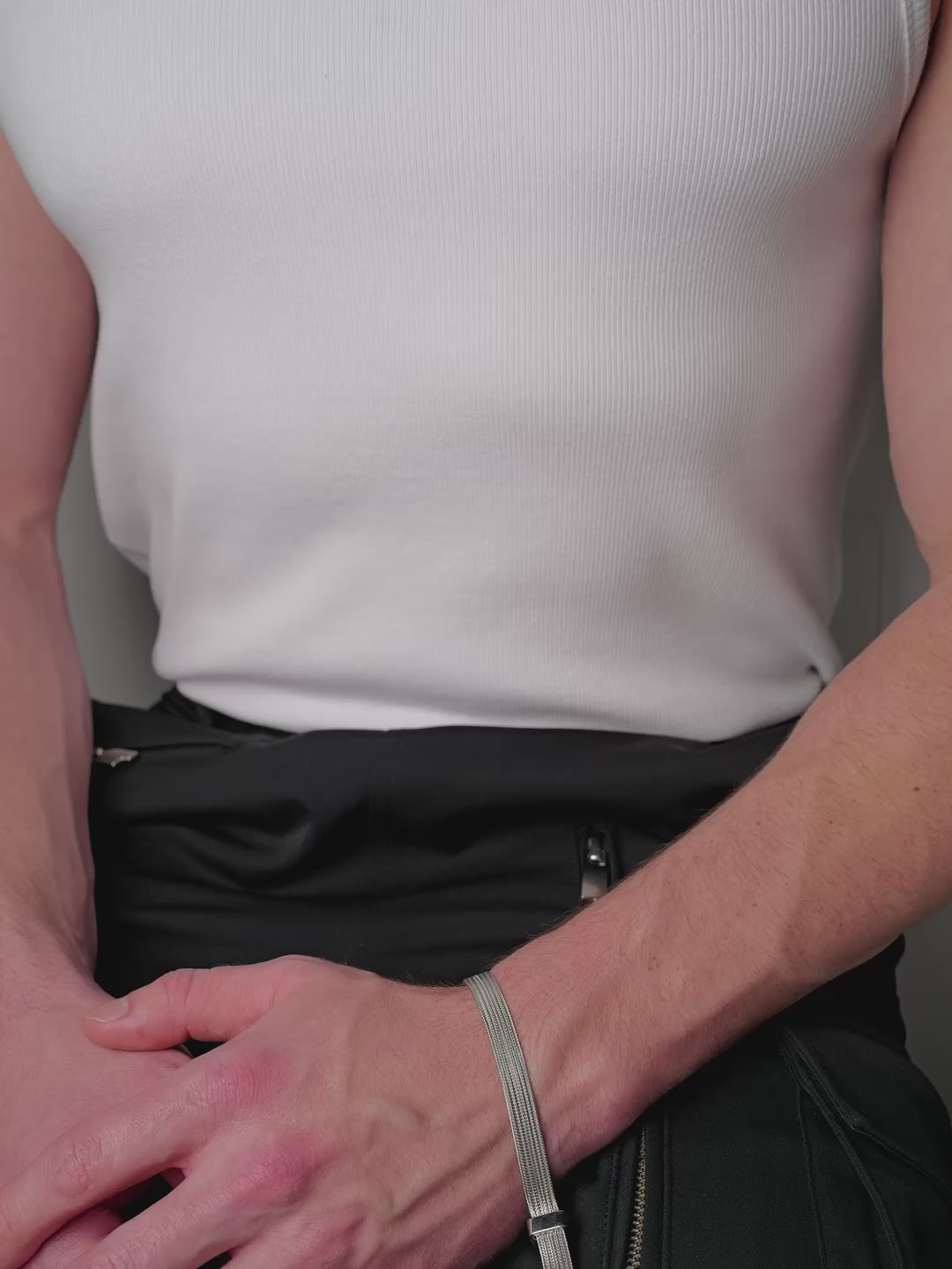 silver mesh bracelet on male model